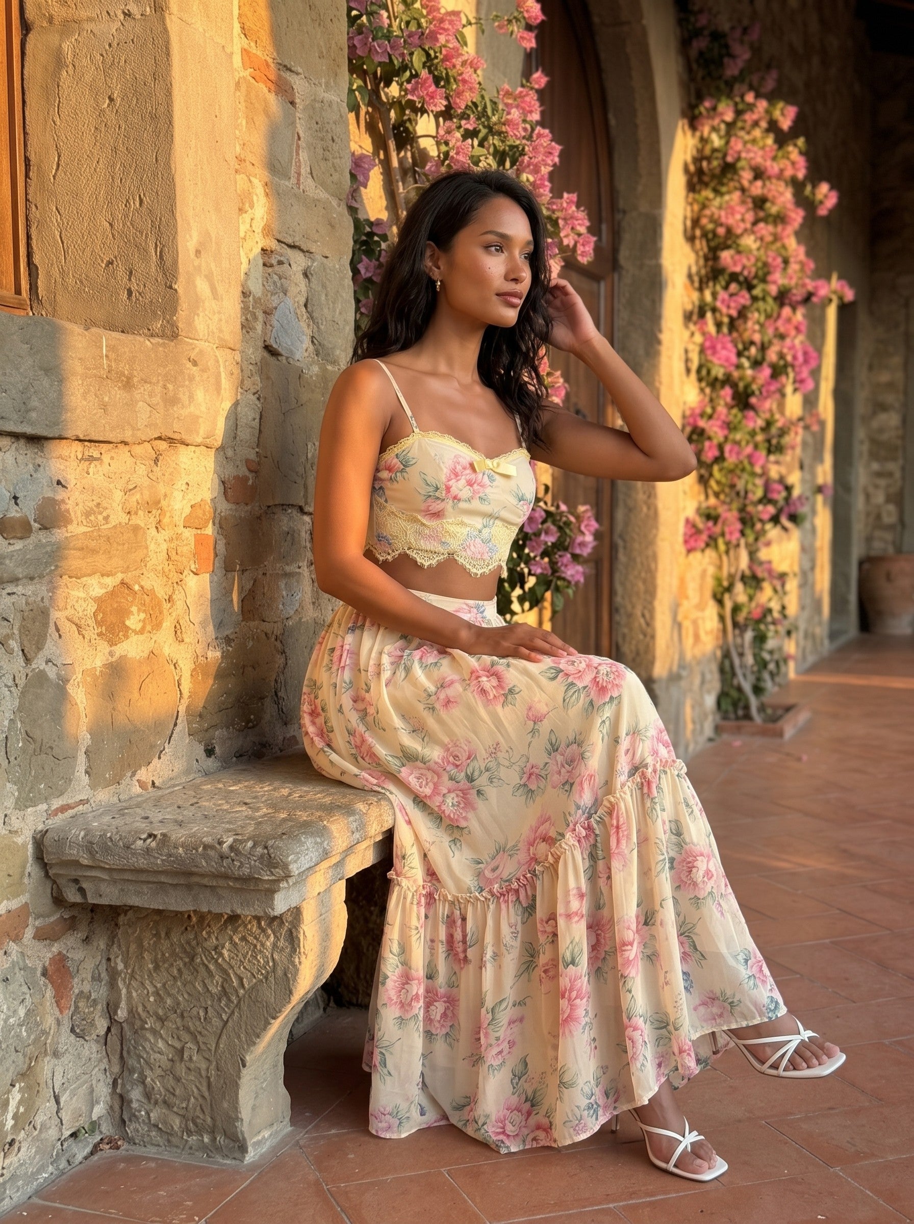 Floral Bustier & Maxi Skirt Set | Romantic Two-Piece