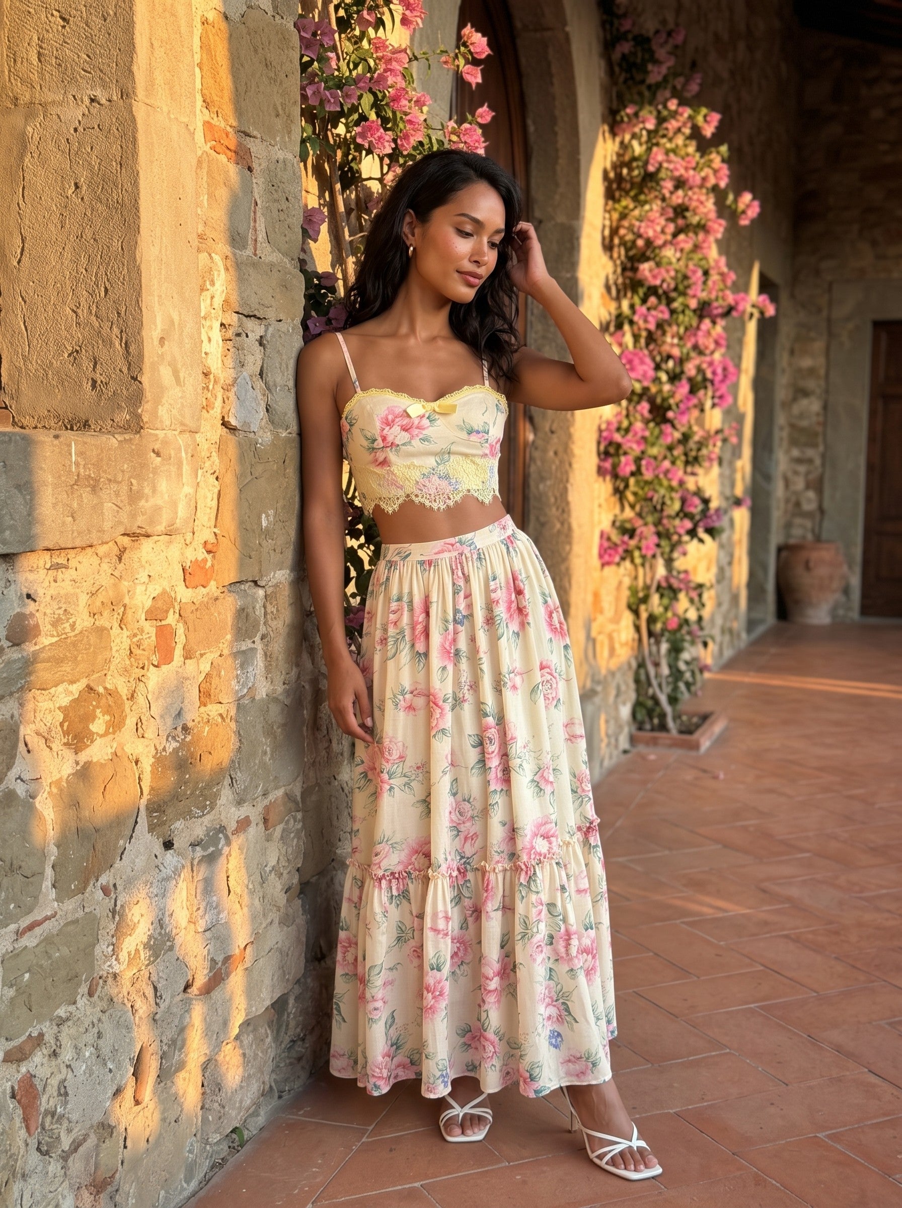 Floral Bustier & Maxi Skirt Set | Romantic Two-Piece
