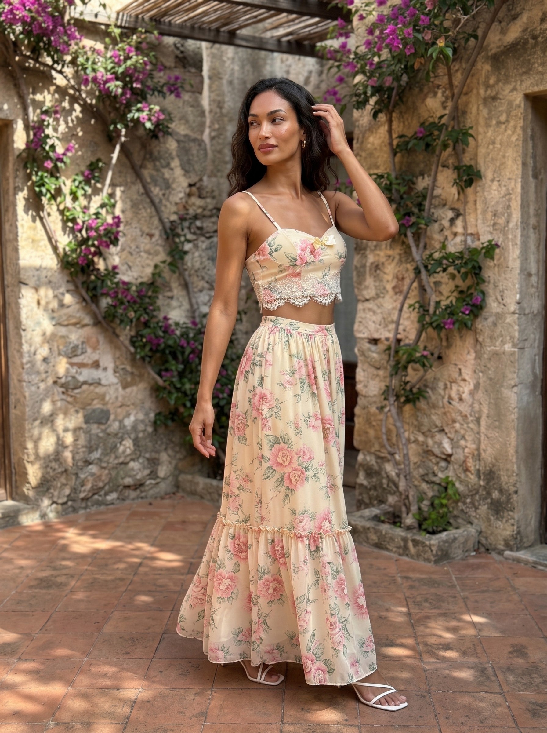 Floral Bustier & Maxi Skirt Set | Romantic Two-Piece