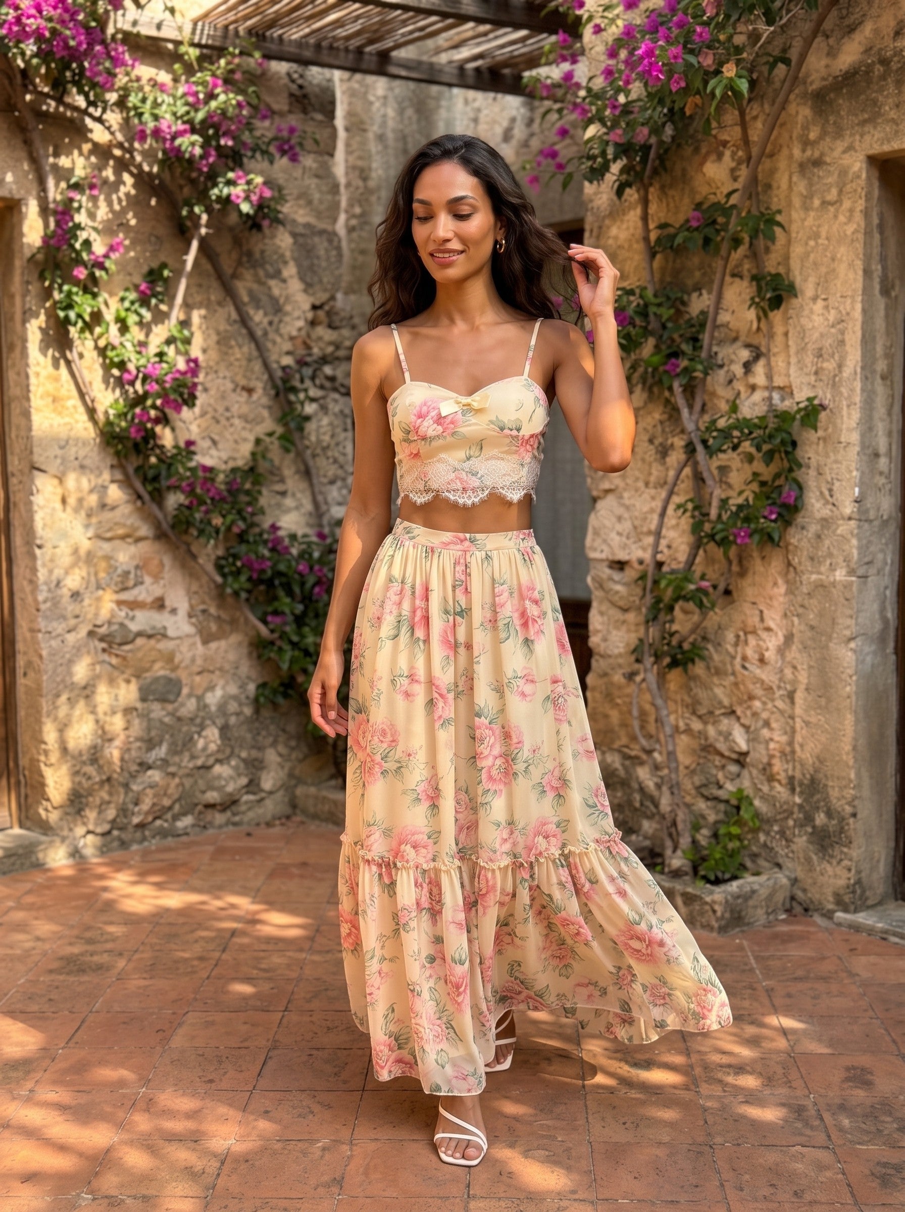 Floral Bustier & Maxi Skirt Set | Romantic Two-Piece