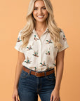 Mallard Button Flap Pocket Collared Blouse