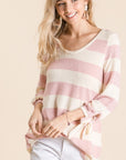 Reborn J Ribbon Cuff Contrast Striped Hacci Top