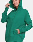 Zenana Half Snap Long Sleeve Hoodie with Kangaroo Pocket