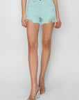 RISEN Mid Waist Frayed Hem Denim Shorts