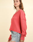 VERY J Exposed Seam V-Neck Ribbed Knit Top