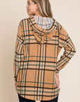 BOMBOM Drawstring Plaid Long Sleeve Hoodie