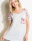 e Luna Striped Floral Mix Pocket Top