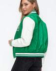 Love Me Now PU Leather Contrast Snap Down Bomber Jacket