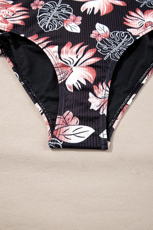 Tropical Colorblock Ribbed High Waist Bikini Swims