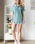 Reborn J Half Button Short Sleeve Top