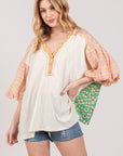 SAGE + FIG Color Block Bubble Sleeve Top