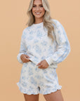 Floral Striped Side Detail Ruffle Hem Top & Shorts Set