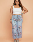 Plus Size Floral Ankle Length Loose Jeans