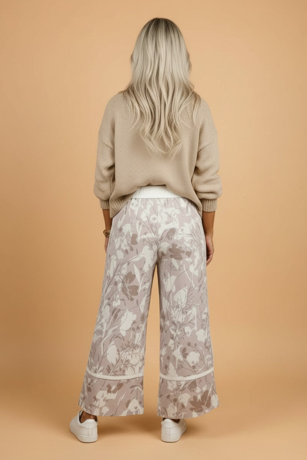 Floral Elastic Waist Wide Leg Pants
