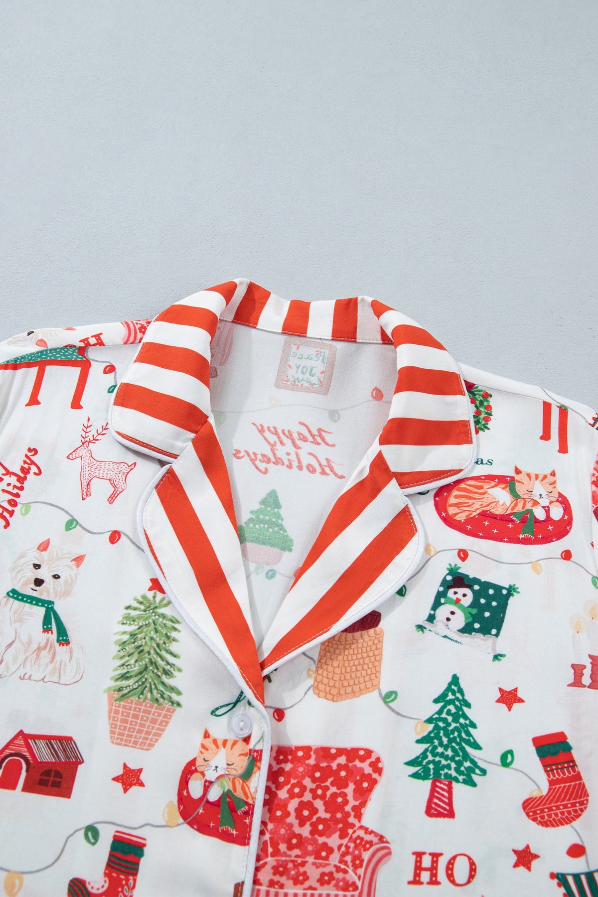 Christmas Morning Stripe-Trim Pajama Set — White