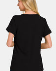 Zenana Notched Short Sleeve Waffle T-Shirt