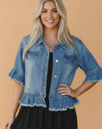 Ruffled Short Sleeve Denim Jacket