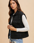 Annie Wear Texture Quilted Snap Down Vest Coat