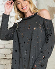 Plus Distressed Terry Top - Online Only