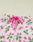 Stripe Strawberry Lapel Shirt & Drawstring Shorts Set
