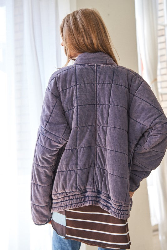 Davi &amp; Dani Washed Soft Comfy Quilting Zip Closure Jacket