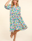 Haptics Bubble Sleeve Floral Ruffled Dress