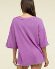 Zenana Brushed Waffle Exposed-Seam 3/4 Sleeve Top