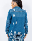 American Bazi Distressed Button Up Long Sleeve Denim Jacket