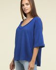 Zenana Brushed Waffle Exposed-Seam 3/4 Sleeve Top