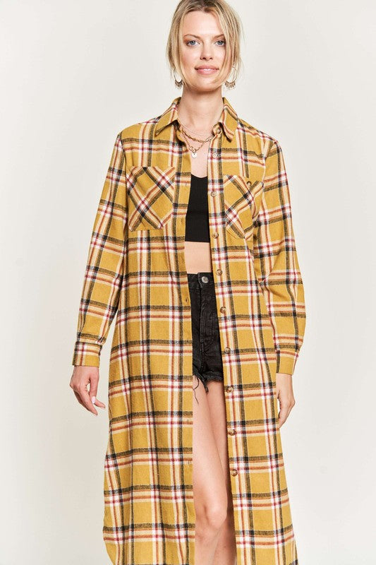 Plus Jade by Jane Plaid Print Collar Long Shirt Dress