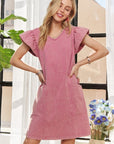 ADORA Mineral Washed V-Neck Ruffled Cap Sleeve Dress