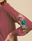 Annie Wear Embroidered Long Sleeve French Terry Top