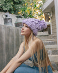 Oversized Chunky Knit Pom Beanie in Lavender