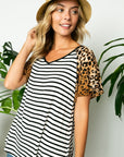 e Luna Striped Animal Flare V-Neck Top