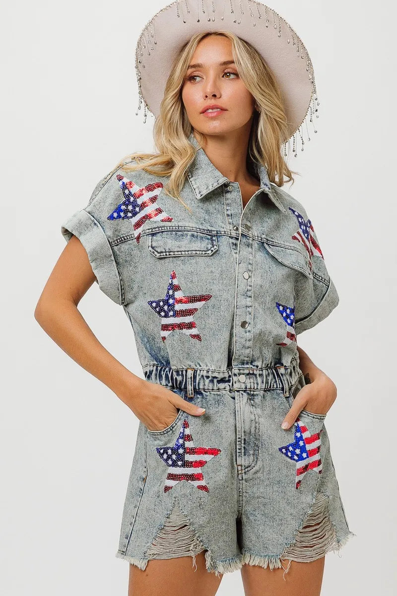 BiBi American Flag Washed Romper