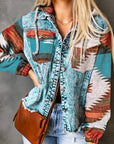 Aztec Denim Frayed Hem Jacket