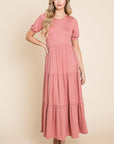 BOMBOM Short Sleeve Tiered Maxi Dress