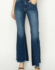 RISEN Full Size High Rise Side Shadow Seam Detail Slit Flare Jeans