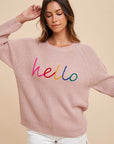 Annie Wear HELLO Embroidered Raglan Sleeve Sweater