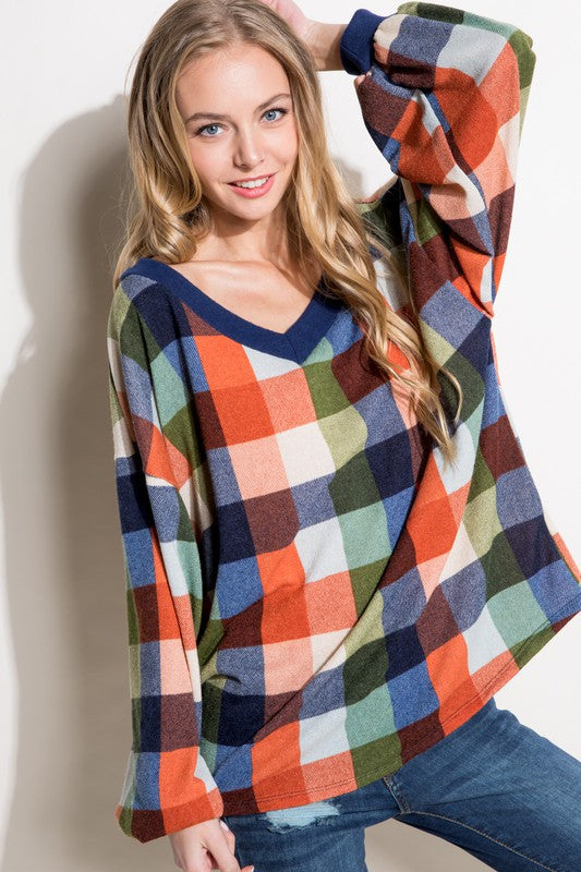 e Luna PLUS Multi Plaid Boxy Top