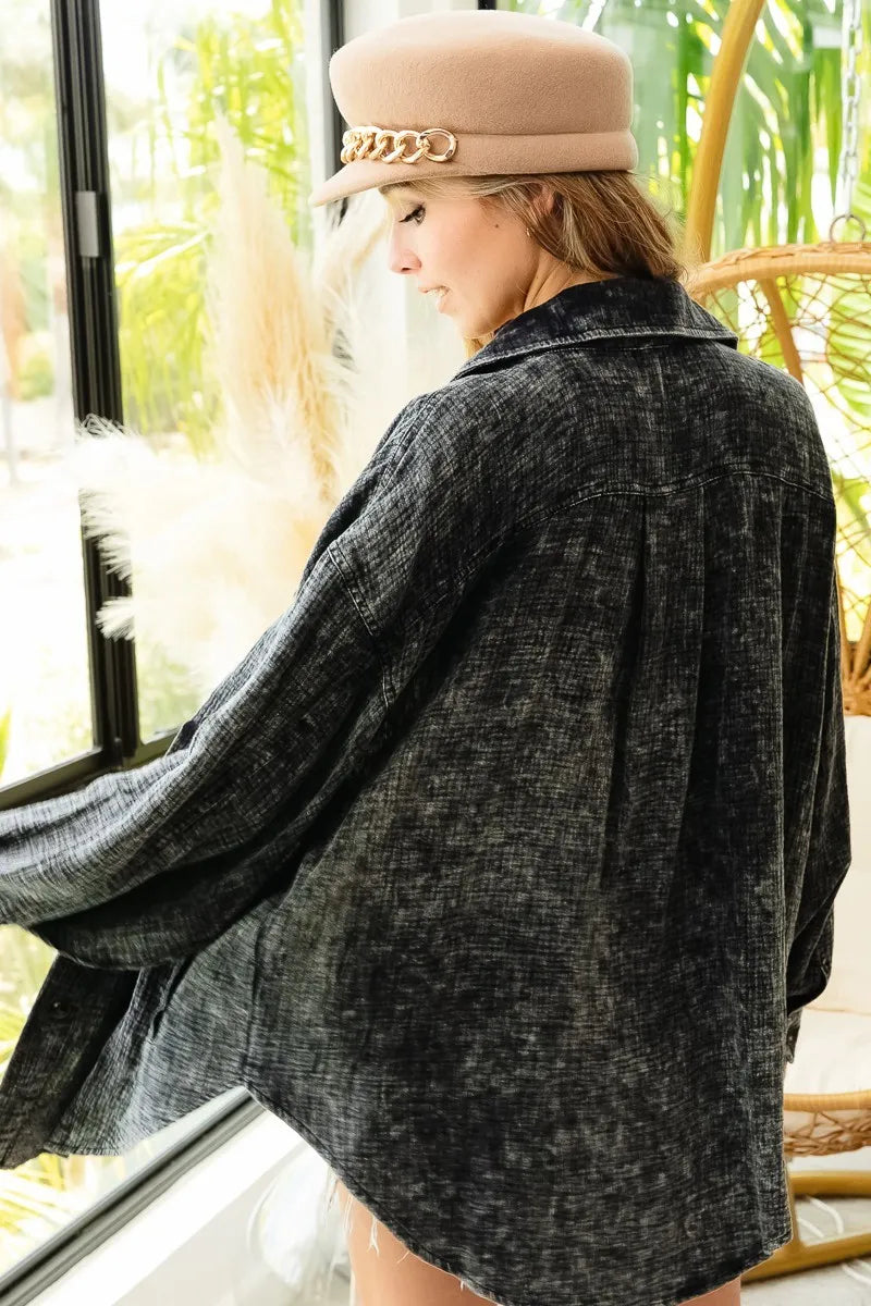 BiBi Vintage Washed Wrinkle Gauze Shacket