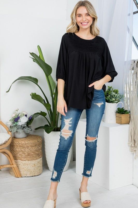 e Luna PLUS Solid Pintuck Tunic Blouse