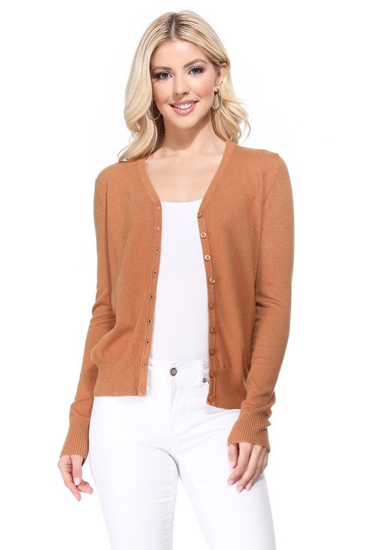 MAK Women&#39;s V-Neck Button Down Knit Cardigan Sweater