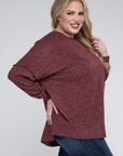 Zenana Plus Brushed Melange Drop Shoulder Sweater