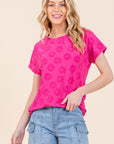 BOMBOM Textured Floral Pattern Short Sleeve T-Shirt