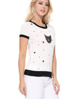 Kitty Cat Face Short Sleeve Summer Sweater Top