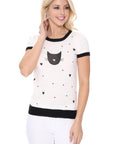 Kitty Cat Face Short Sleeve Summer Sweater Top