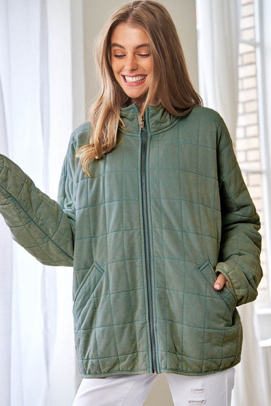 Davi &amp; Dani Washed Soft Comfy Quilting Zip Closure Jacket