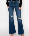 Margaret Low Rise Distressed Flare Jeans | Dark Wash