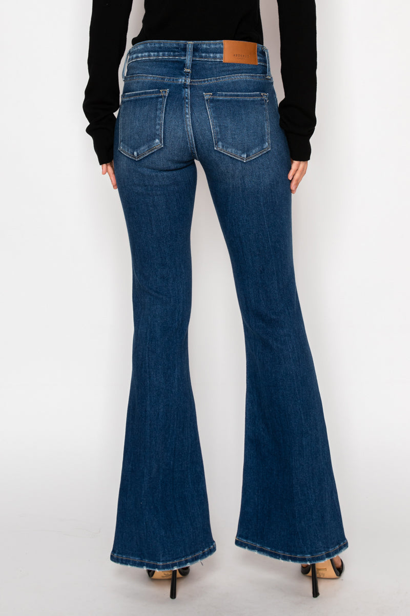 Margaret Low Rise Distressed Flare Jeans | Dark Wash